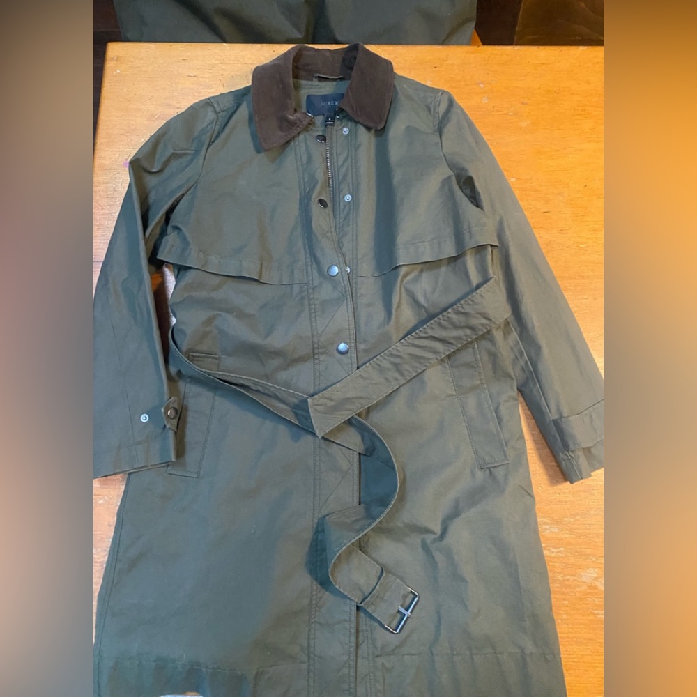 J Crew waxed cotton trench with belt small